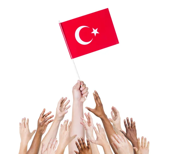 Arms Raised for Flag of Turke — Stock Photo, Image