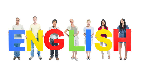 People holding word 'English'