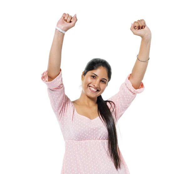 Alegre casual joven mujer celebrando —  Fotos de Stock