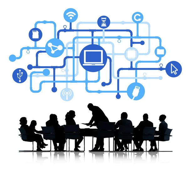 Pessoas de negócios e rede de computadores Conexão — Fotografia de Stock
