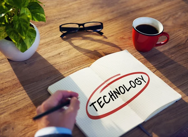 Businessman Writing 'Technology' — Stock Photo, Image