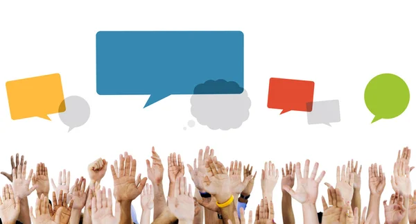 Multiethnic Hands with Speech Bubbles — Stock Photo, Image