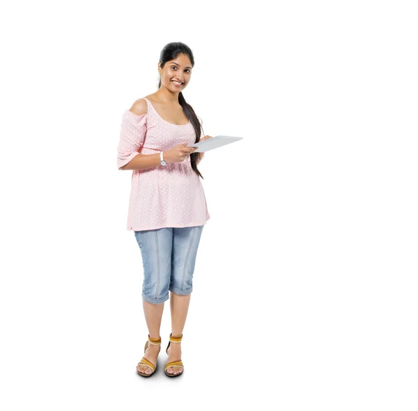 Casual Woman Holding Digital Tablet — Stock Photo, Image