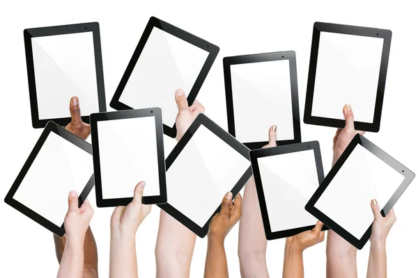 Hands with tablets, Social Networking — Stock Photo, Image