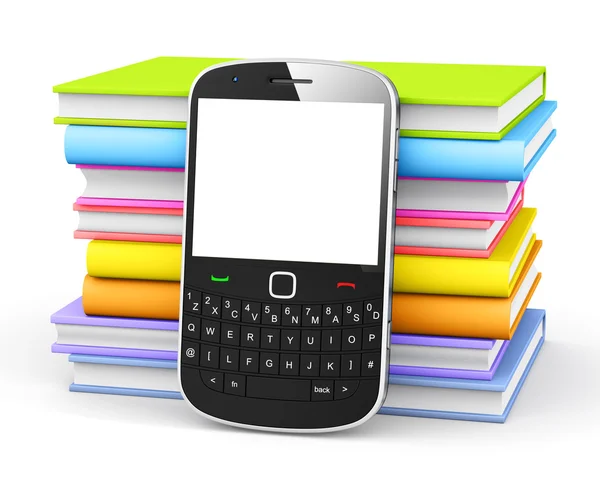 Mobile phone with books — Stock Photo, Image