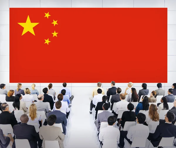 Large Business Presentation with Flag of China — Stock Photo, Image