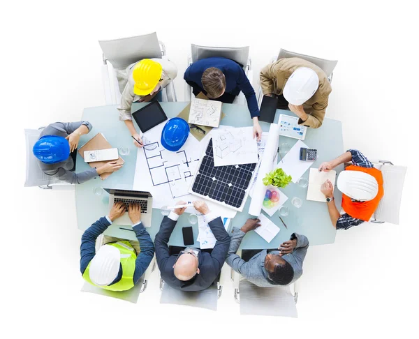 Trabajadores de la construcción en conferencia — Foto de Stock