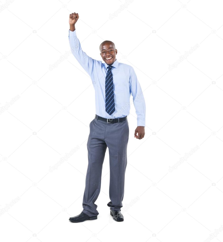 Businessman Celebrating with Arms Raised