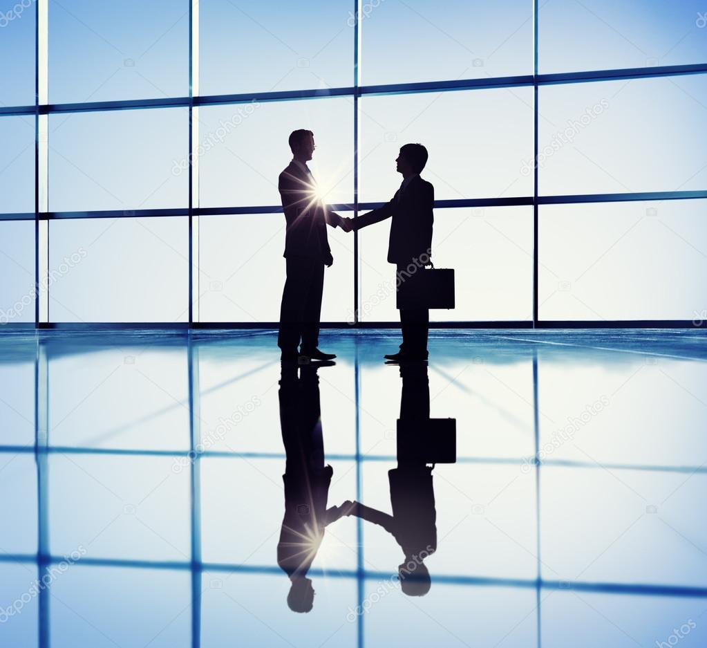 Two Businessmen Handshaking in Office