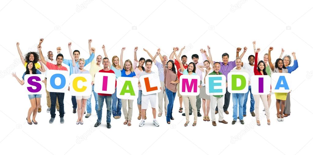 People Holding Letters Form Word Social Media