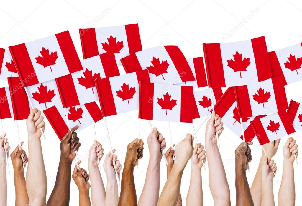 Arms holding Canadian Flags