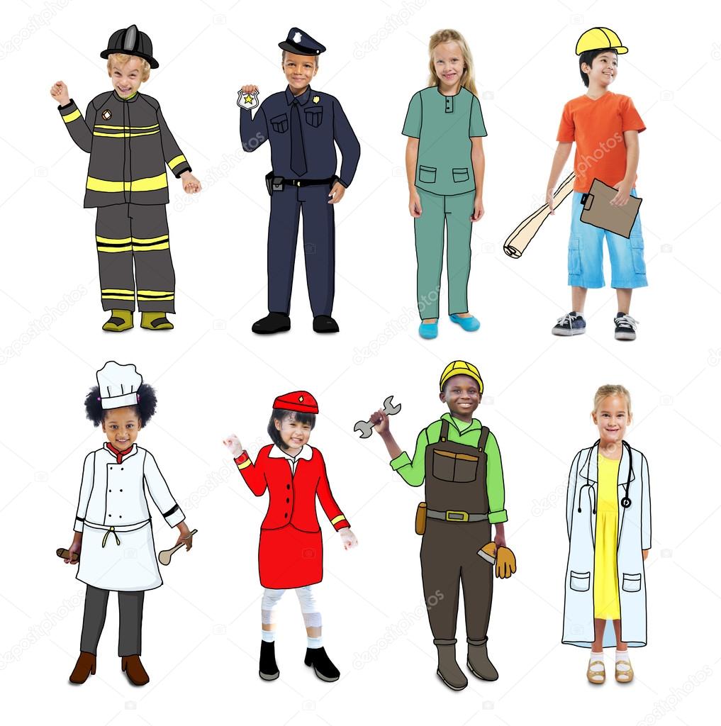 Children Wearing Future Job Uniforms