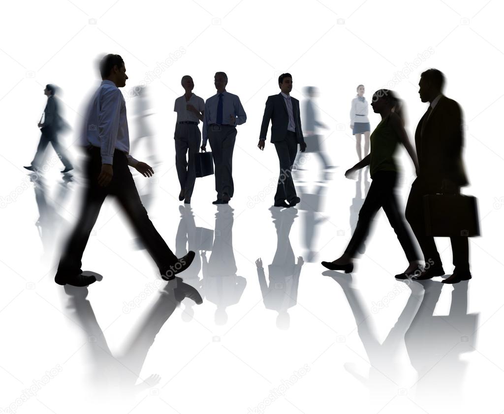 Silhouettes of Business and Casual People Walking
