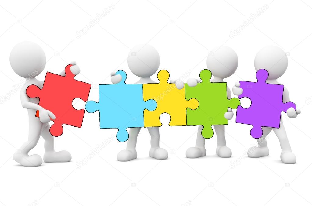 Men connecting jigsaw puzzle