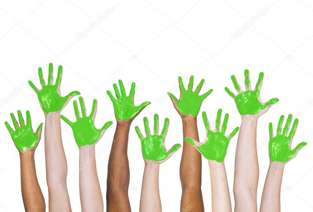 Green painted Hands