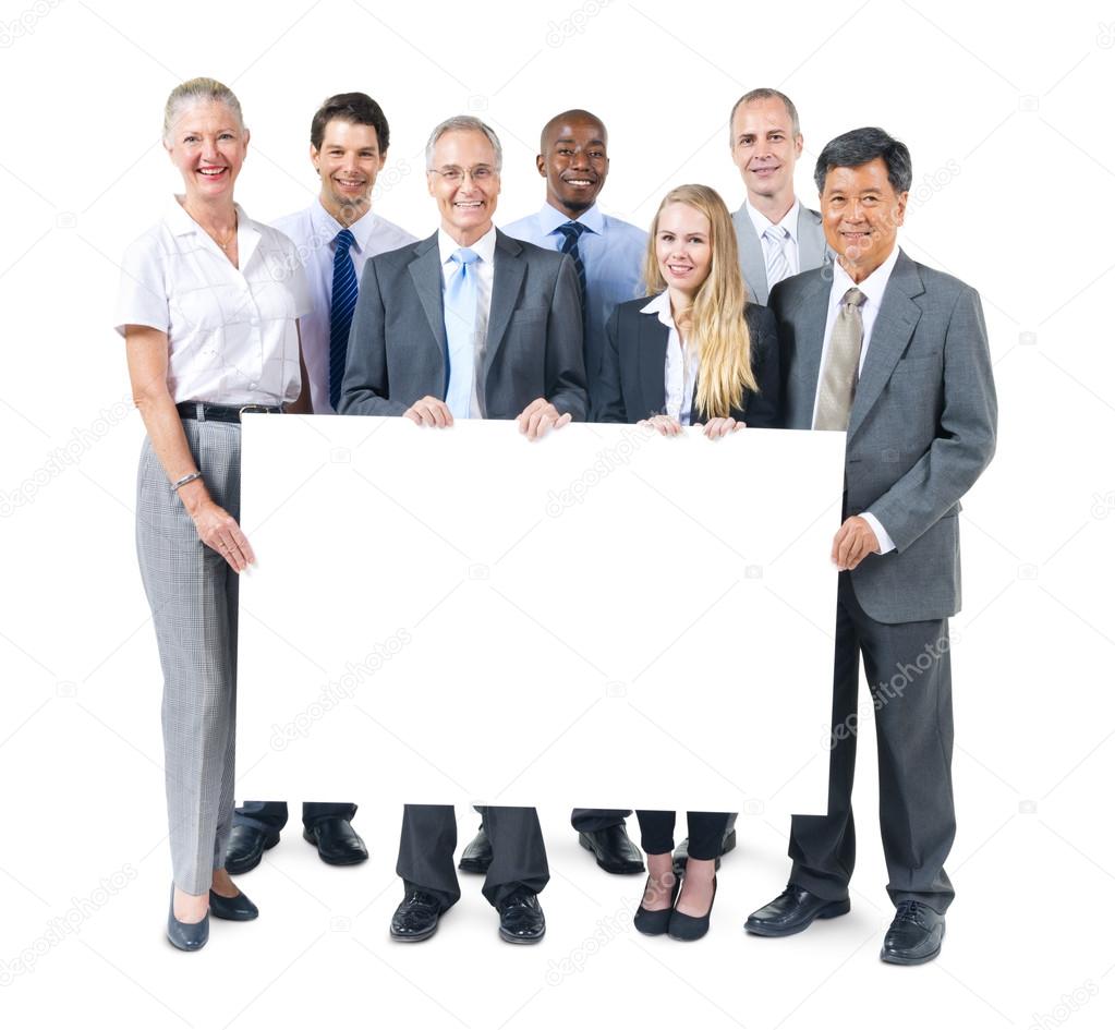 Business People Holding Placard