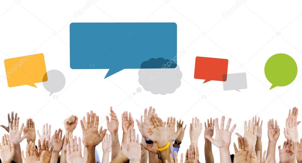 Multiethnic Hands with Speech Bubbles