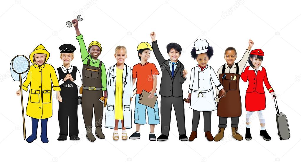 Multiethnic Group of Children with Various Occupations Concept