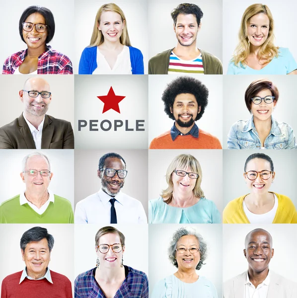 Retratos de pessoas multiétnicas diversas coloridas — Fotografia de Stock