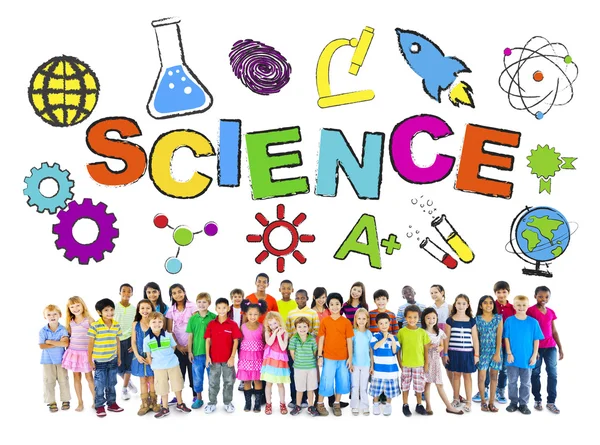 Gruppo di bambini con concetto di scienza — Foto Stock