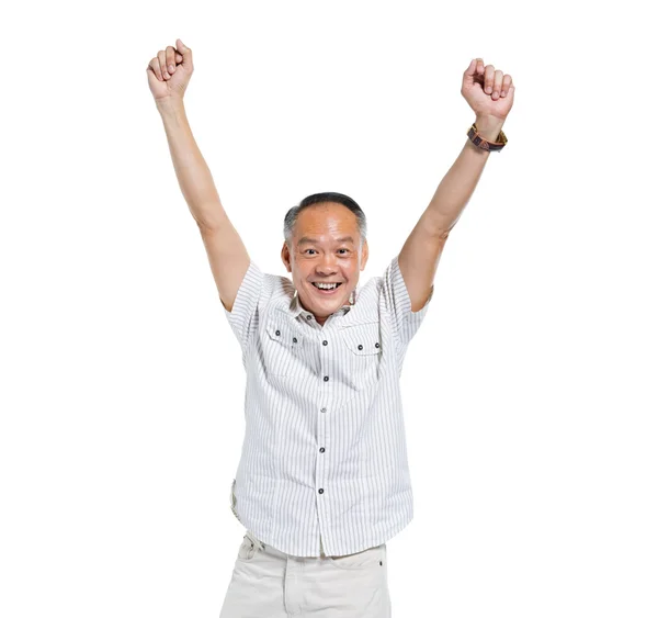 Cheerful Old Asian Man Celebrating — Stock Photo, Image