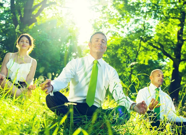 Green business team meditation — Stockfoto