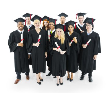 Graduates students holding their diplomas clipart