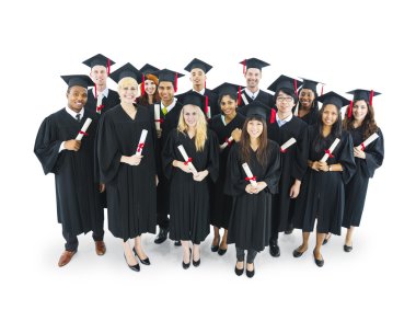 Graduates students holding their diplomas clipart