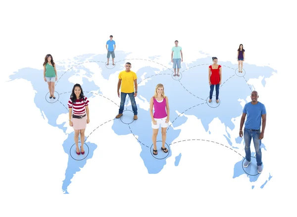 People standing on world map — Stock Photo, Image