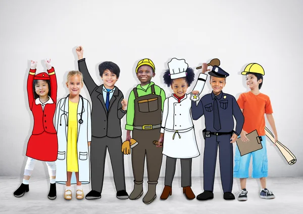Wieloetniczny dzieci z różnych miejsc pracy — Zdjęcie stockowe