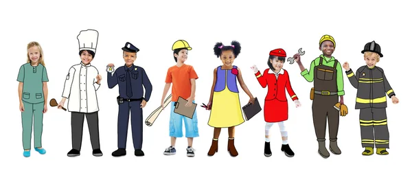 Bambini che indossano uniformi di lavoro future — Foto Stock