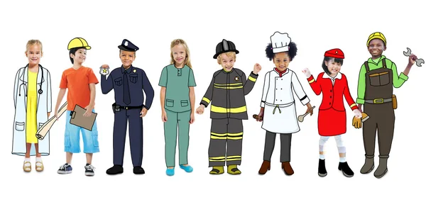 Niños que usan uniformes de trabajo futuros — Foto de Stock