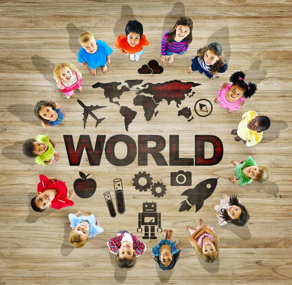 Multiethnic Group of Children with World Map — Stock Photo, Image