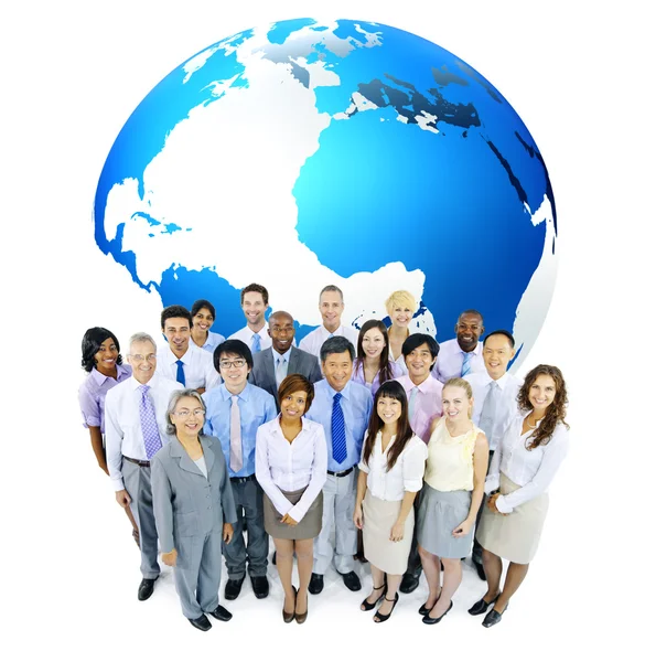Business People In Front Of Globe — Stock Photo, Image