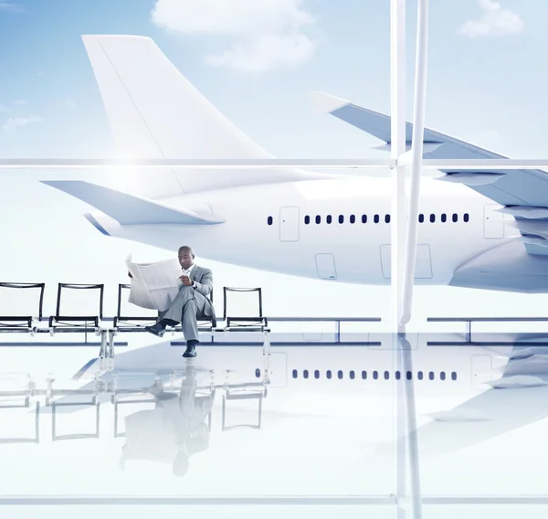 African Business Man Waiting in Airport — Stock Photo, Image