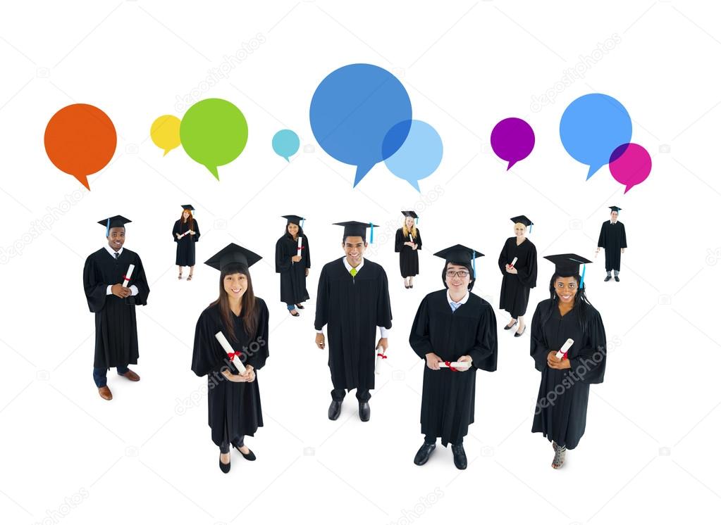 Students with speech bubbles