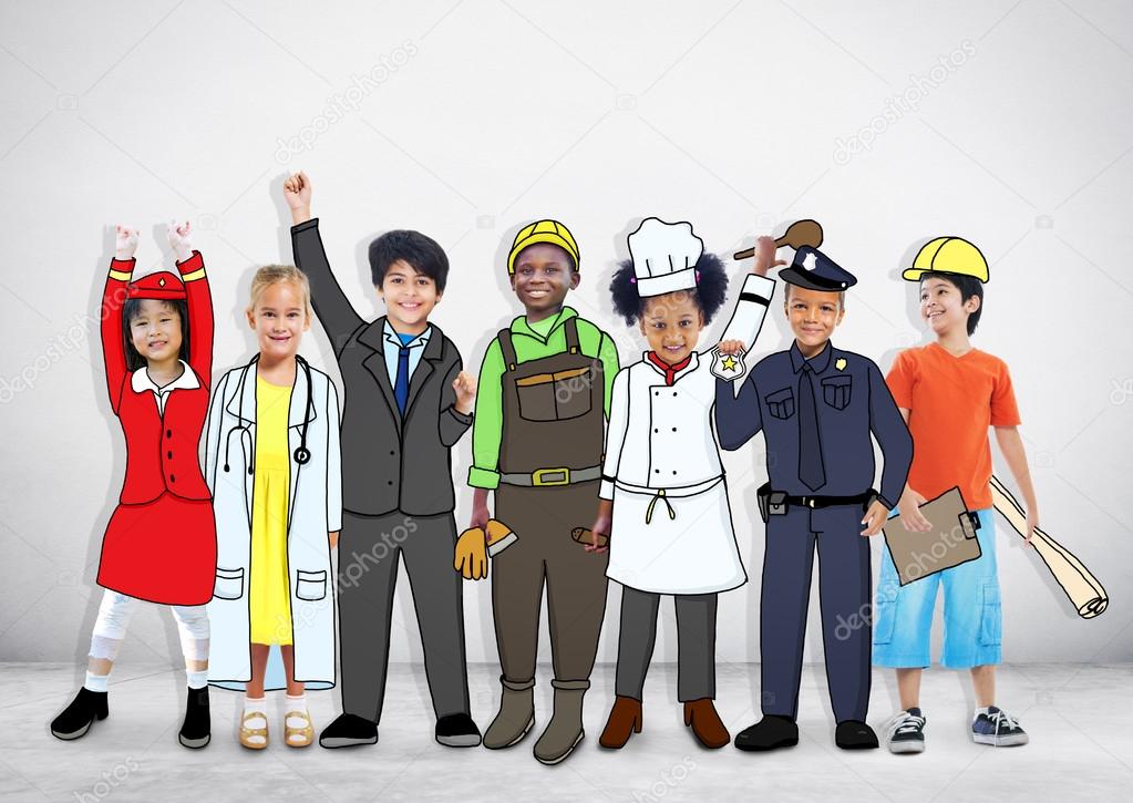 Multiethnic Children with Different Jobs