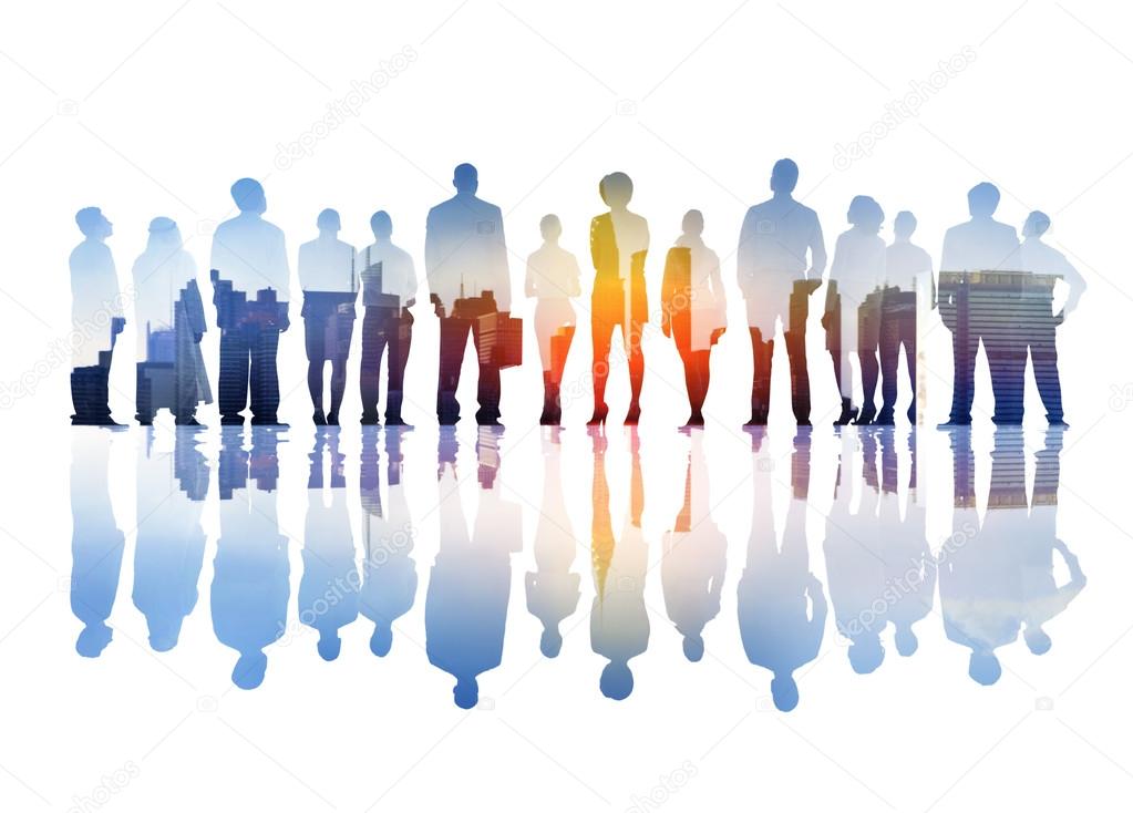 Business People Overlaid with Cityscape