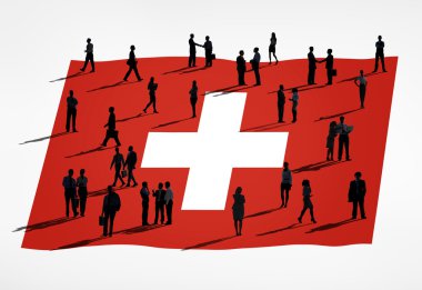 İsviçre bayrağı ve iş insanlar