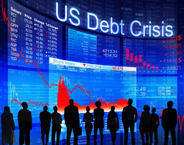 Människor diskutera om oss skuld kris — Stockfoto