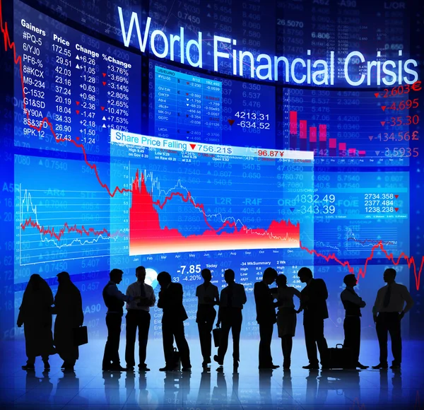 Mensen discussie over de wereldwijde financiële Crisis — Stockfoto