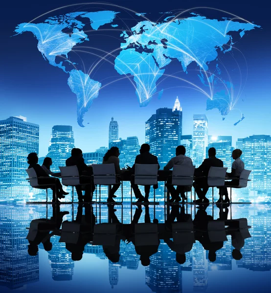 Business people and world map — Stock Photo, Image