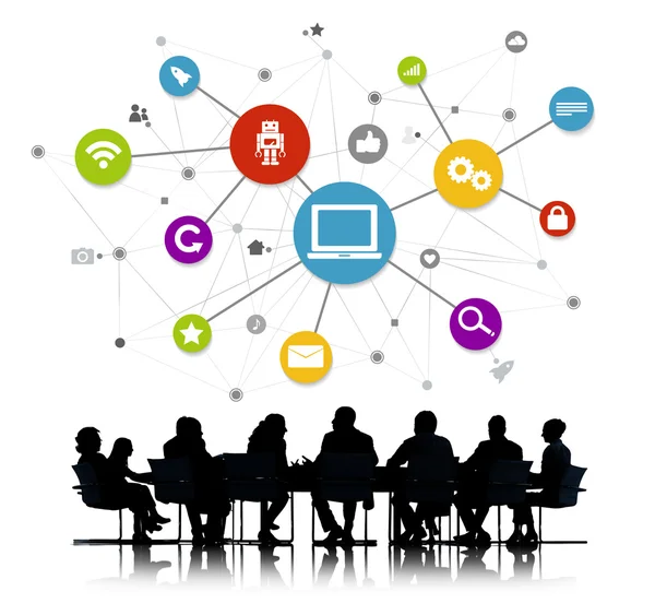 İş adamları ve küresel ağ sembolleri