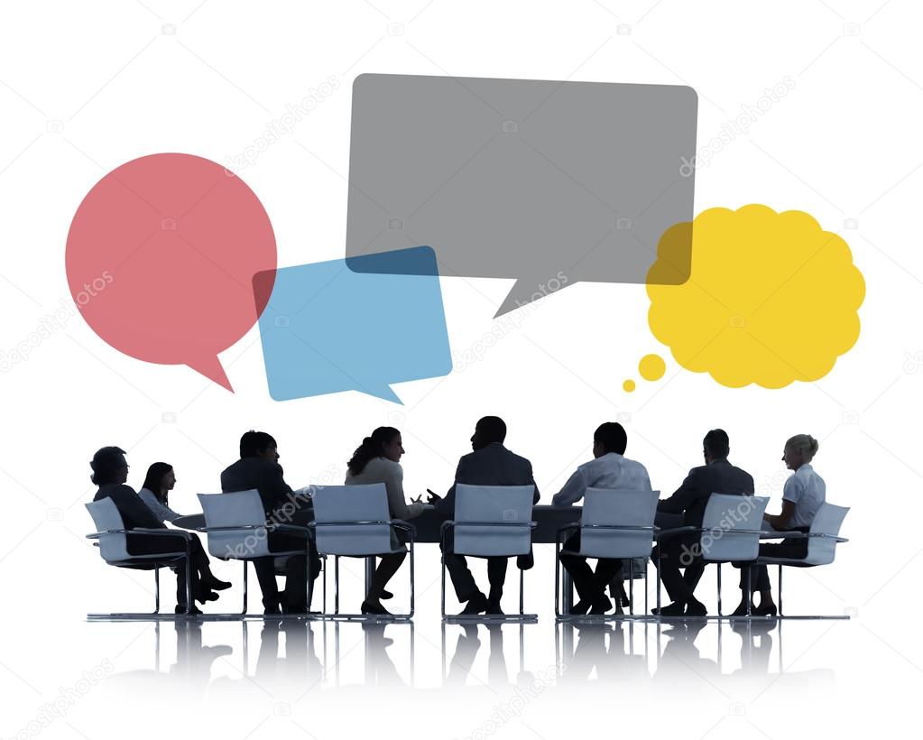 Business People Discussing with Speech Bubbles