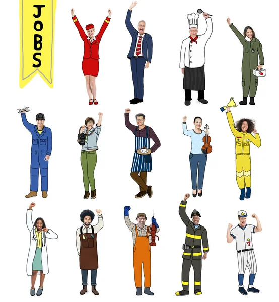 Πολυεθνική άνθρωποι με διαφορετικές θέσεις εργασίας — Φωτογραφία Αρχείου