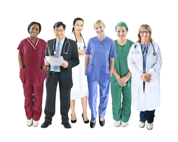 Equipe médica alegre multiétnica diversa — Fotografia de Stock