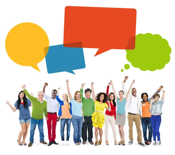 People Celebrating with Speech Bubbles — Stock Photo, Image