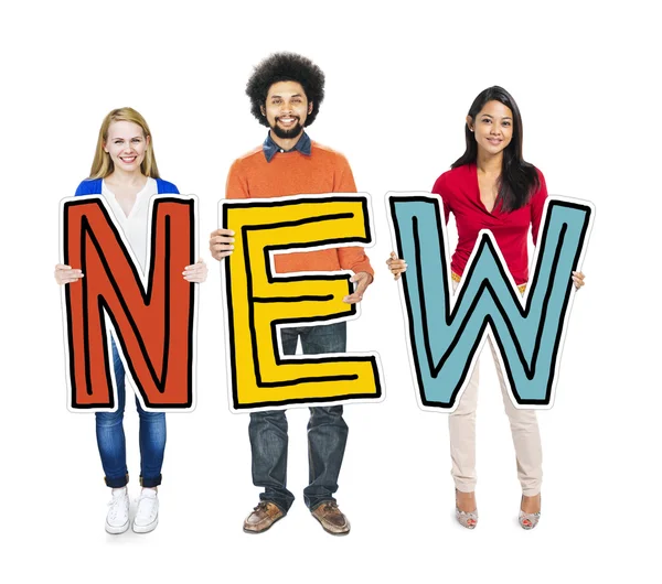 People Standing Holding New Letter — Stock Photo, Image