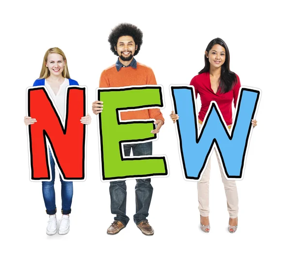 People Standing Holding New Letter — Stock Photo, Image