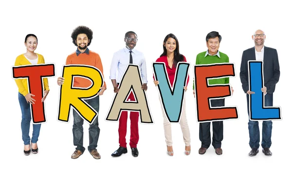 Group of People Holding Text Travel — Stock Photo, Image